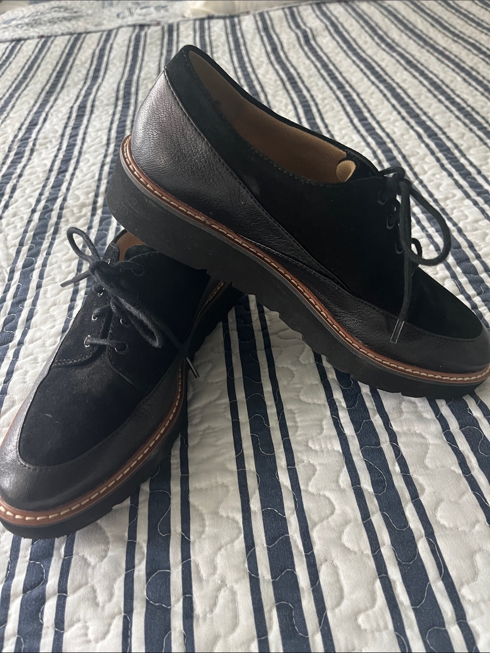 Ladies Black Leather & Suede
 Derby Shoes